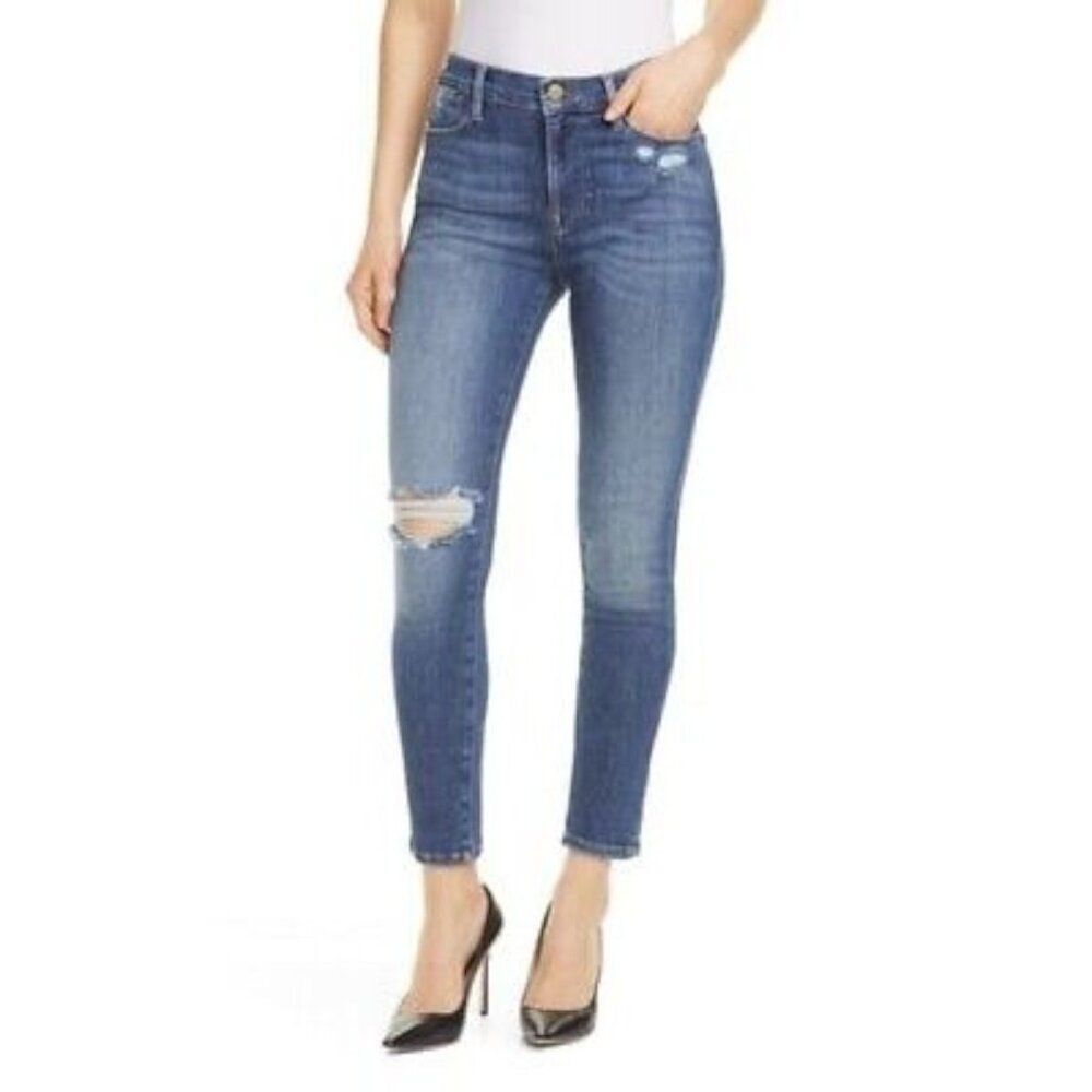 Frame Size 29 Medium Wash Saxon Blue Le High Distressed Skinny Ankle Jeans